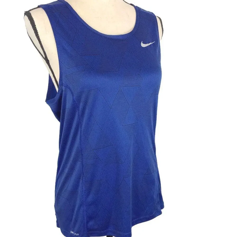 Nike Running Athletic Tank Top Dri Fit Royal Blue Loose Fit Geometric sz Sm